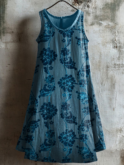 Women's Vintage Floral Pattern Linen Dress