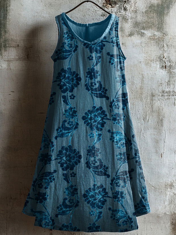 Women's Vintage Floral Pattern Linen Dress