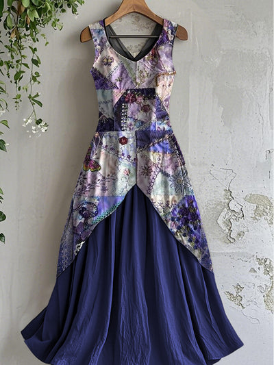 Women's Applique Floral Art Sleeveless Dress