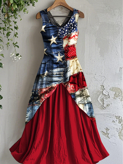 Women's Vintage Independence Day Floral Art Print Casual Dress