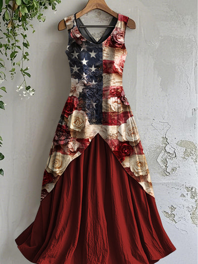 Women's Vintage Independence Day Floral Art Print Casual Dress