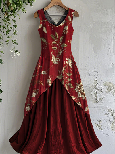 Women's Applique Floral Art Sleeveless Dress