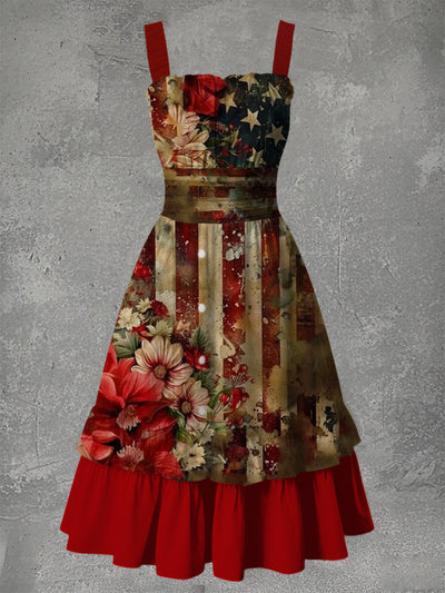 Women's Vintage Independence Day Floral Art Print Casual Dress