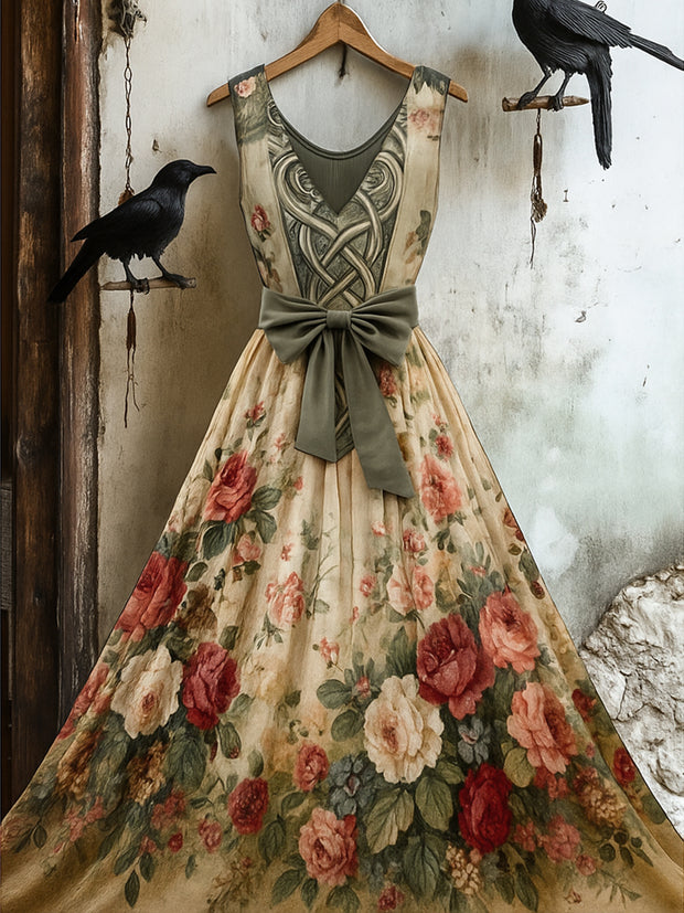 Retro Viking myth Art Print V-Neck Sleeveless Cotton Maxi Dress