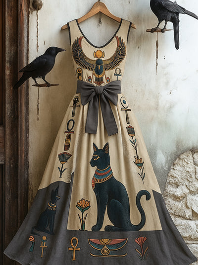 Retro Viking myth Art Print V-Neck Sleeveless Cotton Maxi Dress