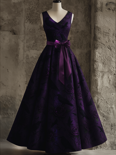 Retro Punk Dark Night Rose Art Print V-Neck Sleeveless Cotton Maxi Dress