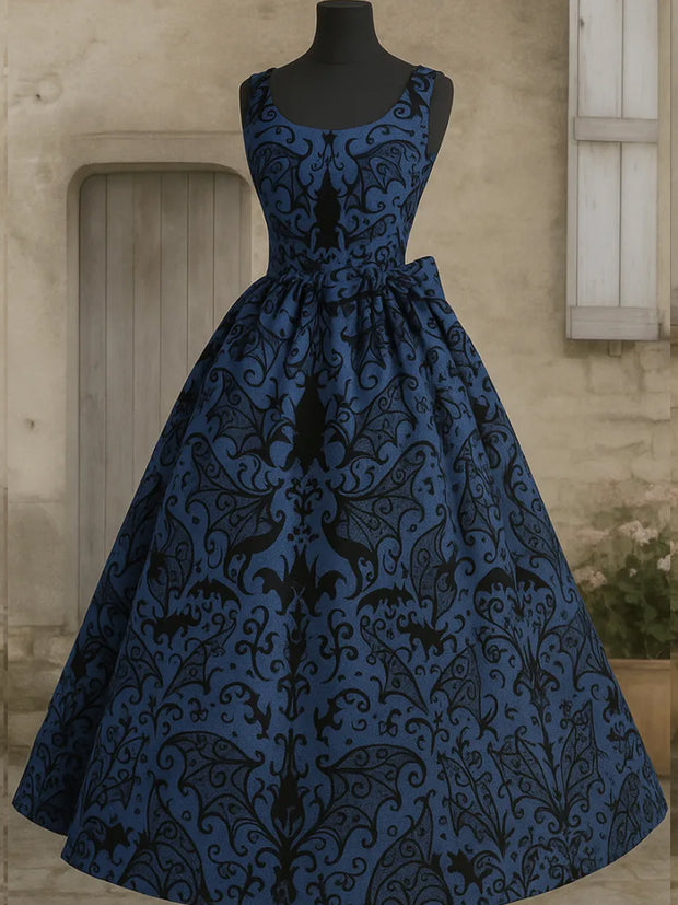 Punk Retro Skull Art Print V-Neck Sleeveless Cotton Maxi Dress