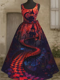Punk Retro Skull Art Print V-Neck Sleeveless Cotton Maxi Dress