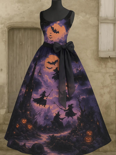 Punk Retro Skull Art Print V-Neck Sleeveless Cotton Maxi Dress