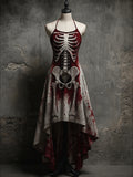Retro Skull Art Printed Vintage Comfortable Elasticity Strappy Irregular Midi Dress