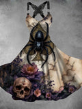Women's Vintage Skull Floral Art Butterfly Lace Dress
