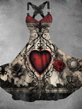 Women's Vintage Heart Floral Vine Art Butterfly Lace Dress