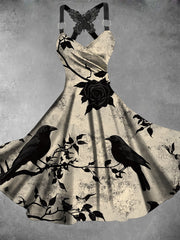 Women's Vintage Crow Art Print Dress