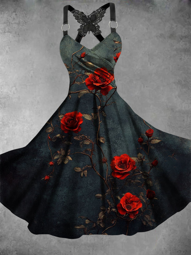 Women's Vintage Floral Art Print Dress