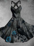 Women's Vintage Crow Art Print Dress
