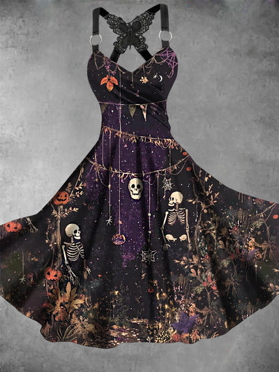 Women's Vintage Skull Floral Art Casual Dress