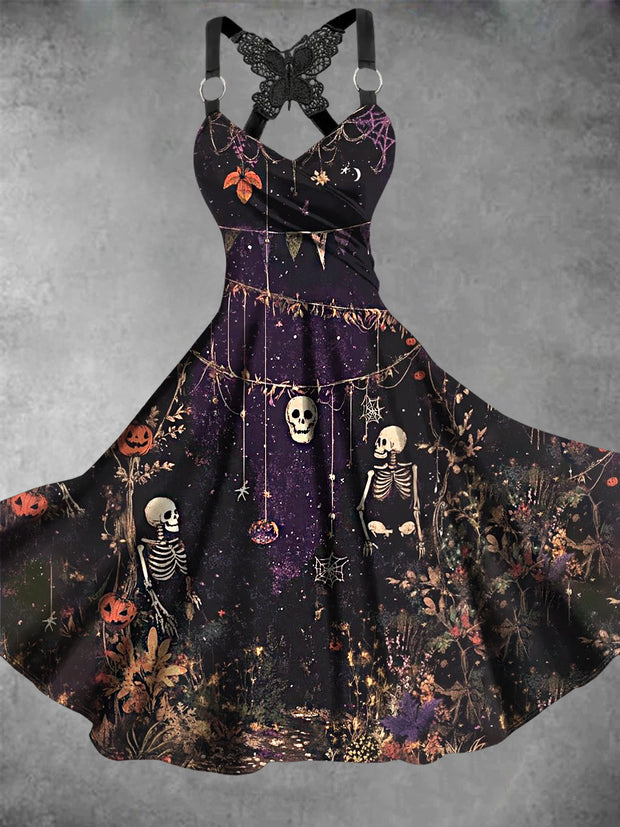 Women's Vintage Skull Floral Art Casual Dress