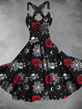 Women's Vintage Skull Floral Art Print Dress