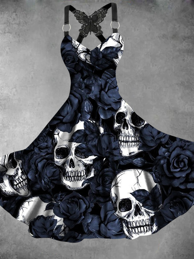 Women's Vintage Skull Art Print Dress