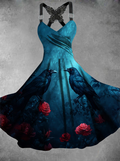 Women's Vintage Crow Art Print Dress
