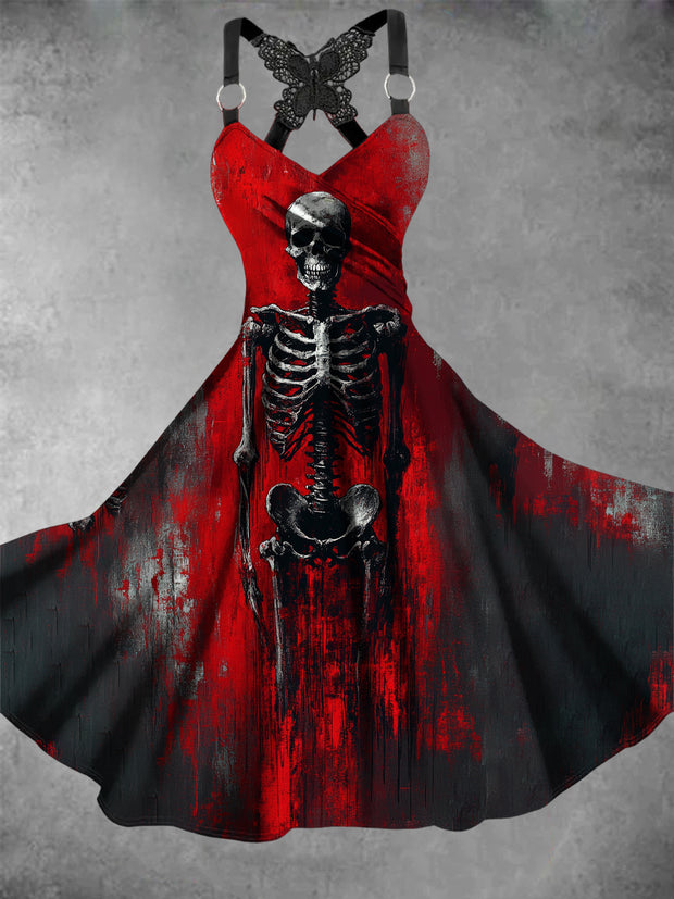 Women's Vintage Skull Art Print Dress