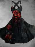 Women's Vintage Floral Art Print Dress