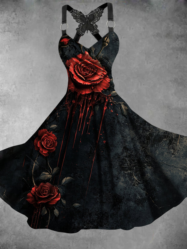 Women's Vintage Floral Art Print Dress