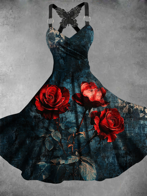 Women's Vintage Floral Art Print Dress