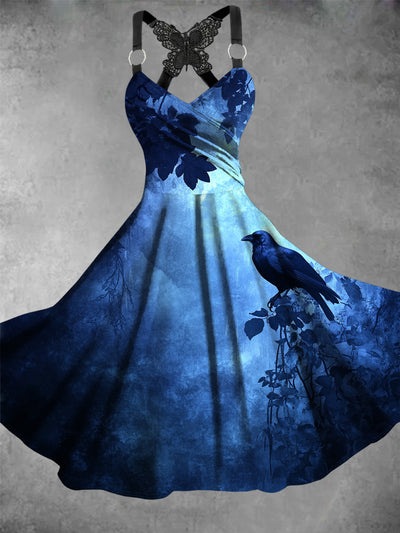 Women's Vintage Crow Art Print Dress