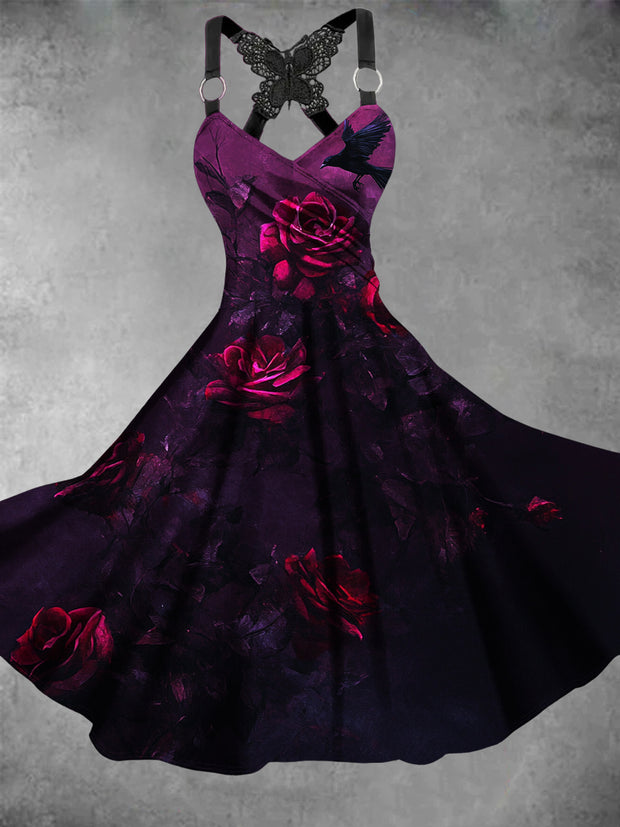 Women's Vintage Crow Art Print Dress