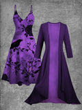 Vintage Crow Art Print Suspender Two-Piece Midi Dress