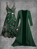 Vintage Floral Skull Art Print Suspender Two-Piece Midi Dress