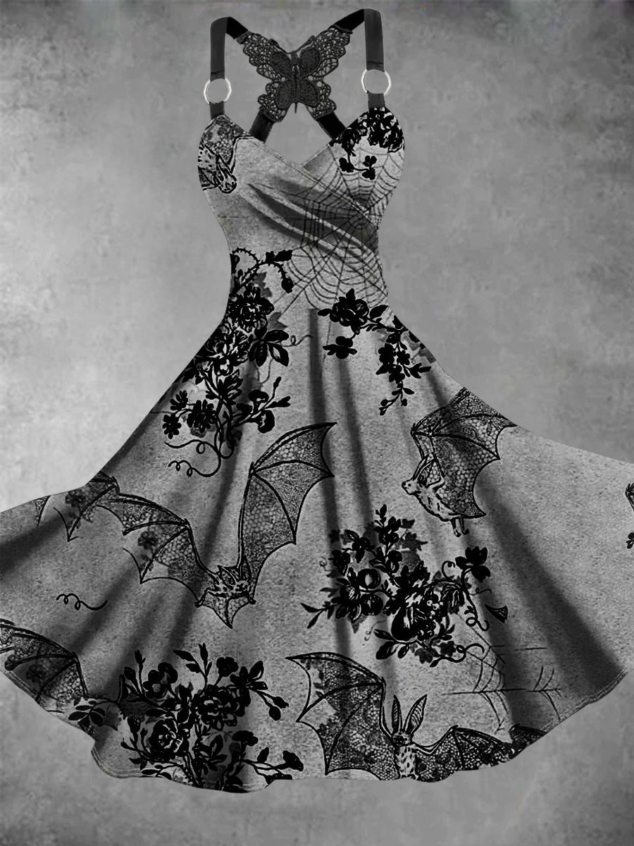 Vintage Skull Bat Art Print Dress