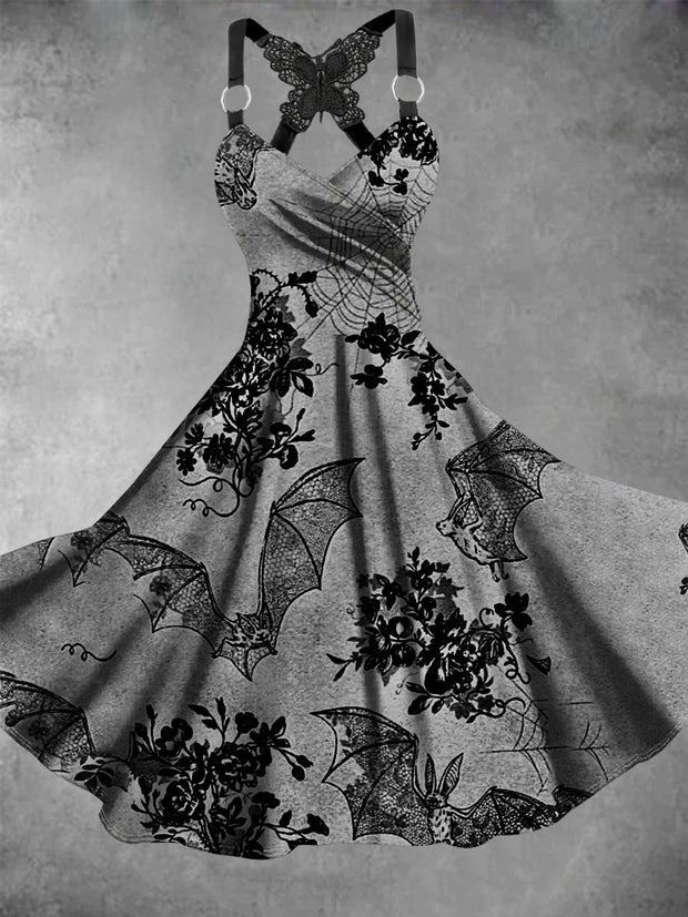 Vintage Skull Bat Art Print Dress