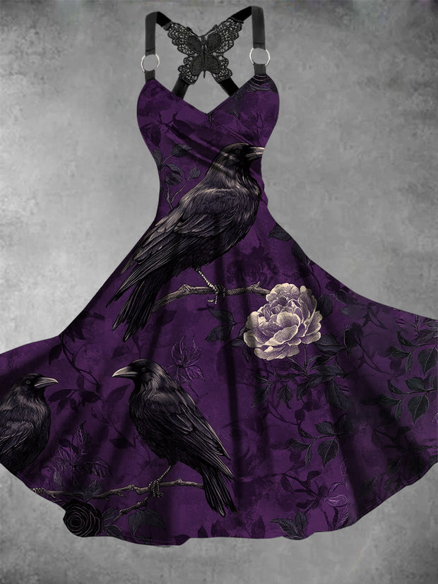 Vintage Crow Floral Print Dress