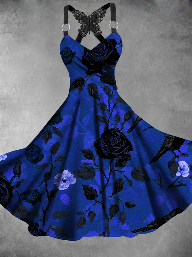 Vintage Crow Floral Print Dress