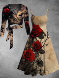 Vintage Floral Art Print Two-Piece Dress