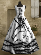 Women's Halloween Skull Print Vest Dress