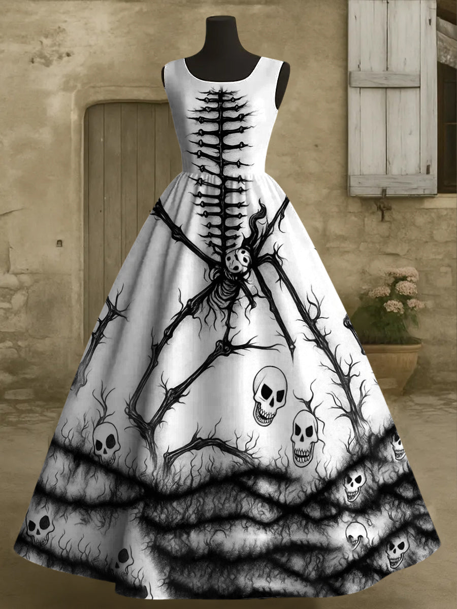 Women's Halloween Skull Print Vest Dress