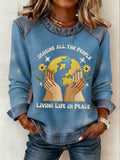 Women's Imagine All The People Living Life In Peace Print Patchwork Top