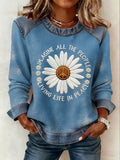 Women's Imagine All The People Living Life In Peace Print Patchwork Top