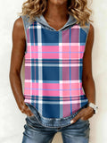 Women's Plaid Print Patchwork Hooded Top