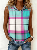 Women's Plaid Print Patchwork Hooded Top