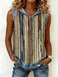 Women's Vintage Striped Print Patchwork Hooded Top
