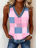 Women's Plaid Pattern Patchwork Top