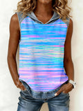 Women's Colorful Striped Print Patchwork Hooded Top