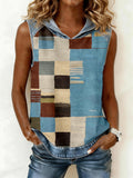 Women's Abstract Art Plaid Print Patchwork Hooded Top