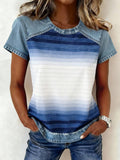 Women's Gradient Striped Print Patchwork Top