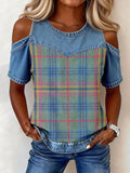 Women's Vintage Plaid Pattern Patchwork Top