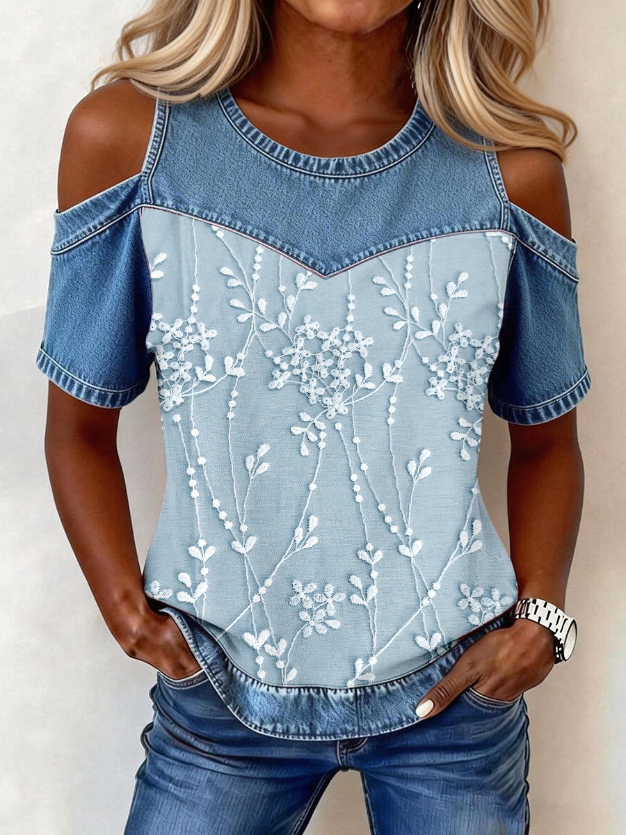 Women's Elegant Floral Pattern Patchwork Top
